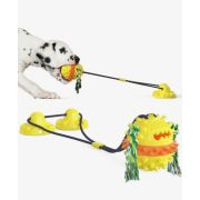 №1  Игрушка интерактивная для собак Тяни-Кусай, с 2 присосками, 75см, желтый шип. мяч с верев.Итк05ж
